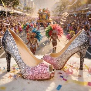 Marc Fisher “Harpley” Glitter Peep Toe Platform Pump